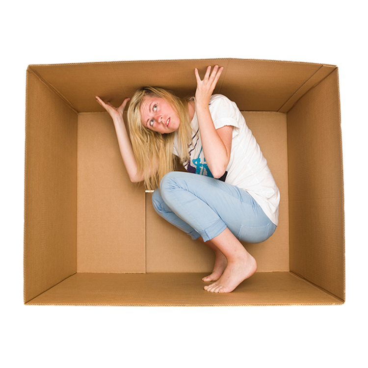 Woman cardboard box