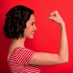 Woman bragging about her muscles