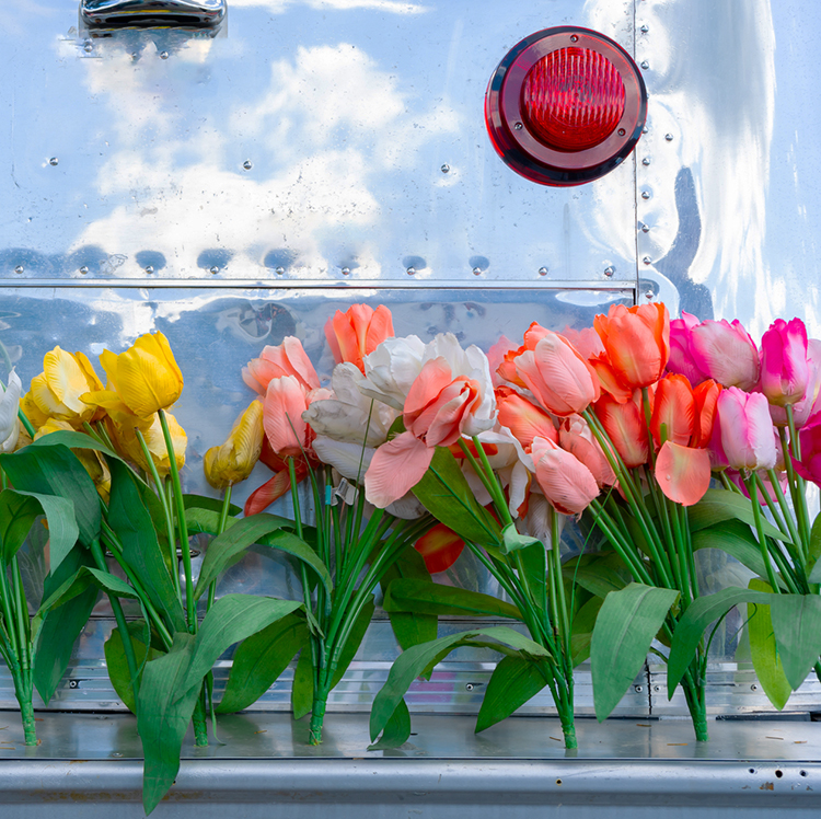 Airstream trailer with flowers