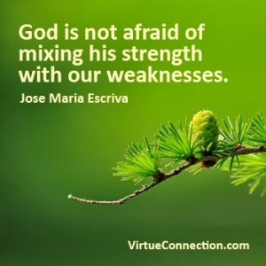 Quote by Josemaria Escriva that God is not afraid of mixing his strength with our weaknesses.